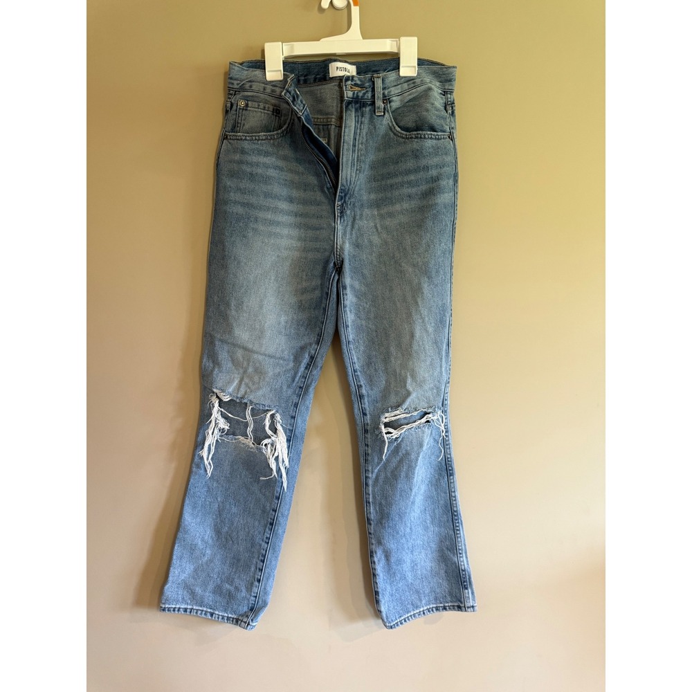 Pistola High Rise Distressed Straight Leg Blue Jeans 27 P6898REP-BTE Denim